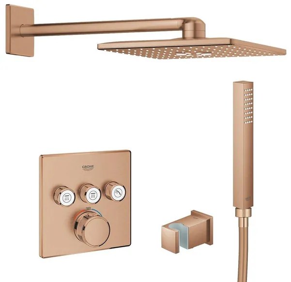 GROHE Smartcontrol Regendoucheset Inbouw - inbouwboxen - hoofddouche vierkant - staafhanddouche - brushed warm sunset SW105953 SW108085 SW484602 SW439120 SW438856 SW930