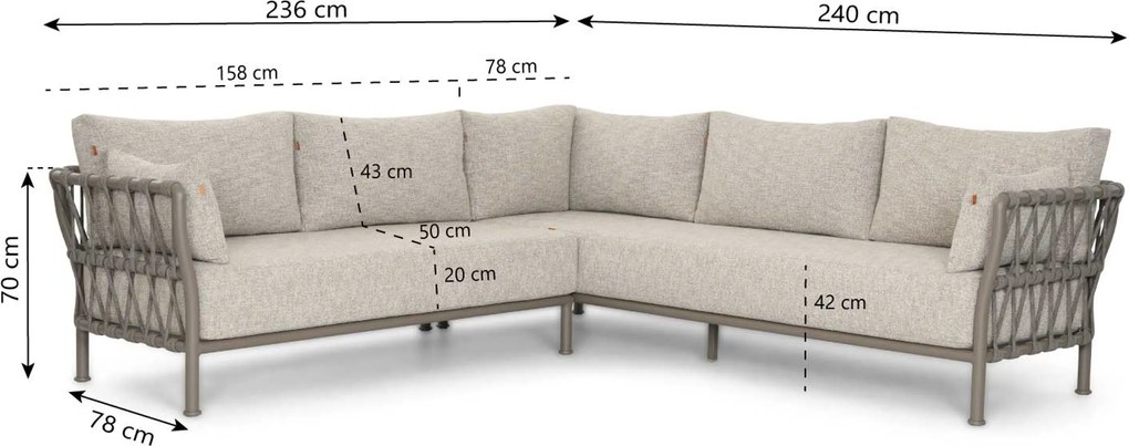 Hoek loungeset 5 personen Rope Taupe Santika Furniture Santika