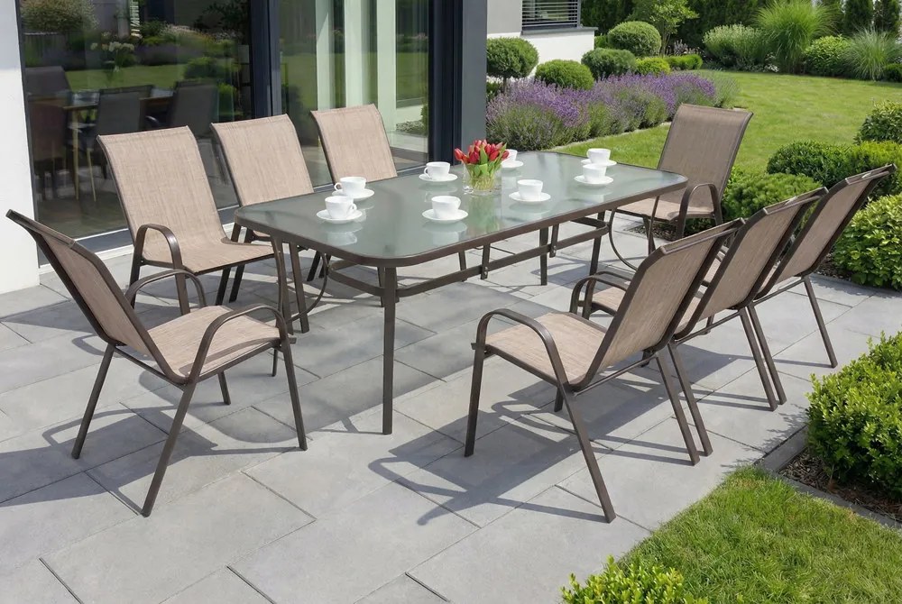Stalen dining tuinmeubelen Modena voor 8 personen met grote tafel Garden Point bruin