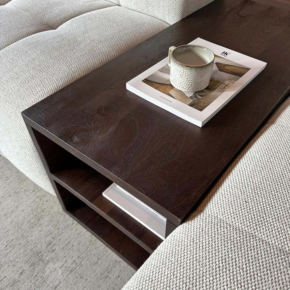 Bank Tussentafel Bruin Met Opbergruimte - 92 X 42cm.