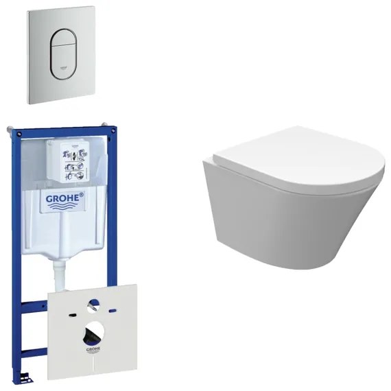 Wiesbaden Vesta Spoelrandloos toiletset bestaande uit inbouwreservoir, compact wandcloset met toiletzitting en bedieningsplaat verticaal wit 0729205/SW98662/0729242