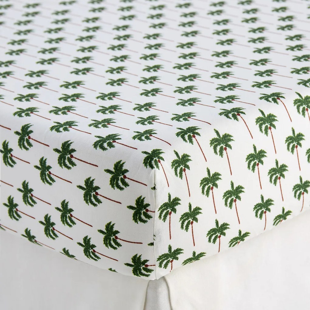 Hoeslaken voor kinderen, 50% gerecycled katoen, kap van 25 cm, palmboomprint, TAPAHI