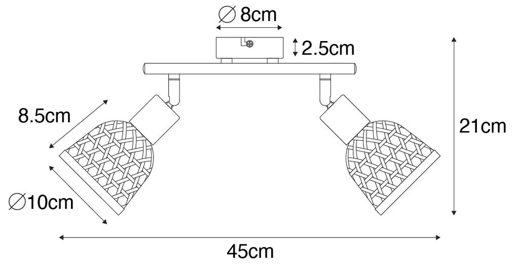 Oosterse Spot / Opbouwspot / Plafondspot zwart met bamboe 2-lichts - RayanOosters E14 Binnenverlichting Lamp