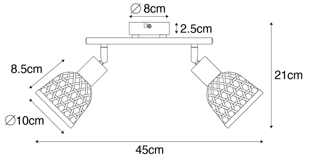 Oosterse spot zwart met bamboe 2-lichts - Rayan