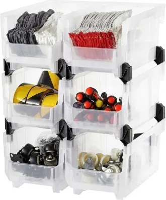 VEVOR stapeldozen, 377 x 215 x 180 mm (6-pack), transparante opbergdozen voor het organiseren en opslaan van spullen, transparante opbergdoos voor kasten, garages, kleine onderdelen, kantoorbenodigdheden en andere accessoires