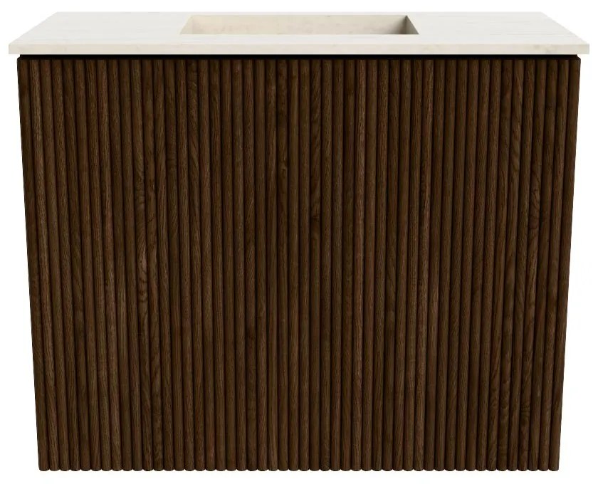 Mondiaz Joya DLux 50cm toiletmeubel walnut met wastafel faye midden zonder kraangat meli