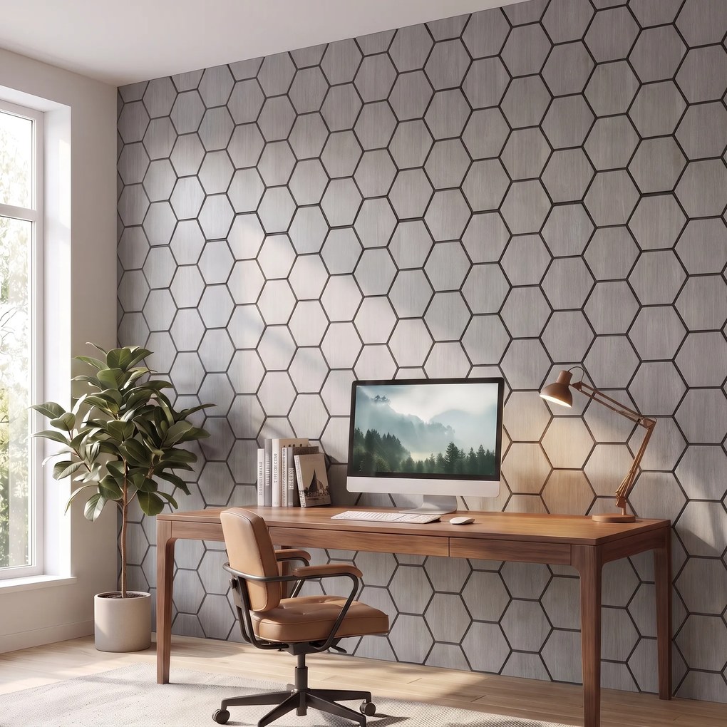 Hexagon Panel Grijs Walnoot 81CM | Akoestisch | Wanddecor | Zeshoekig