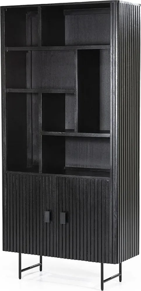 Zwarte Boekenkast Met Latjes - 96x37x200cm.