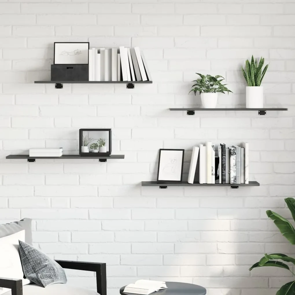 vidaXL Wandschappen 8 st 80x20x1,5 cm spaanplaat hoogglans grijs