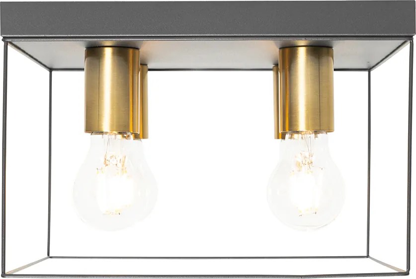 Minimalistische plafondlamp zwart met goud 4-lichts vierkant - Kodi