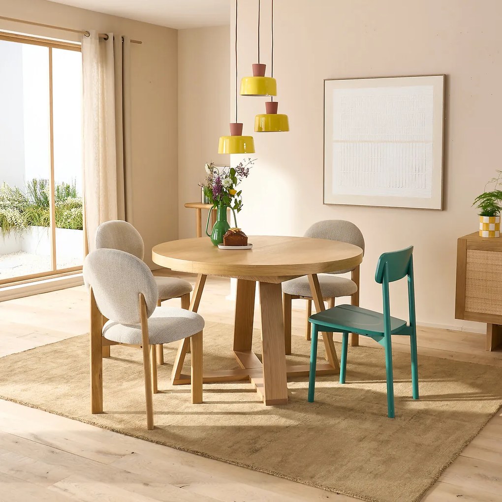 Eettafel, rond, uitschuifbaar, eiken en gefineerd, 4 tot 10 couverts, ULMU