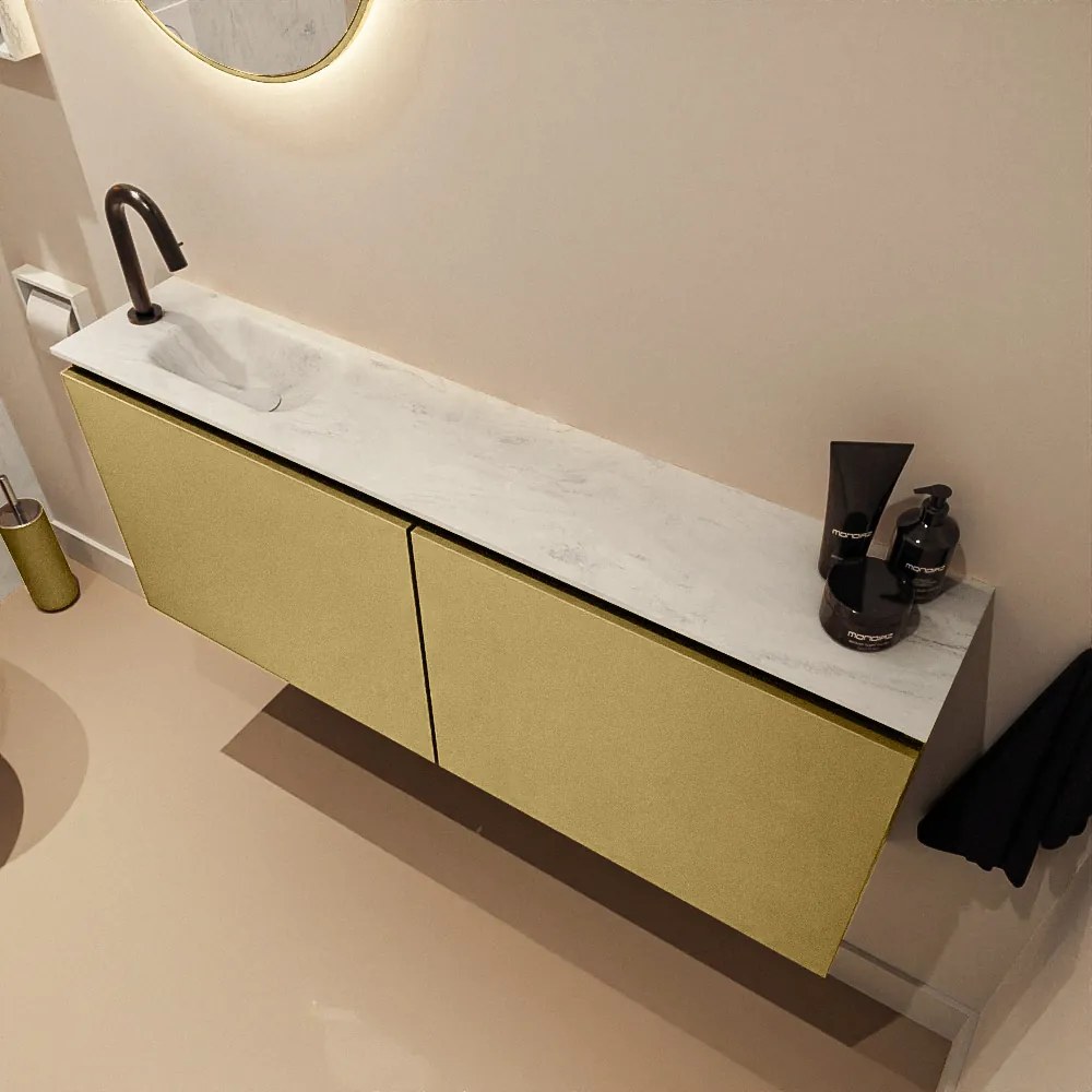 Mondiaz Ture DLux toiletmeubel 120cm oro met wastafel opalo links met kraangat