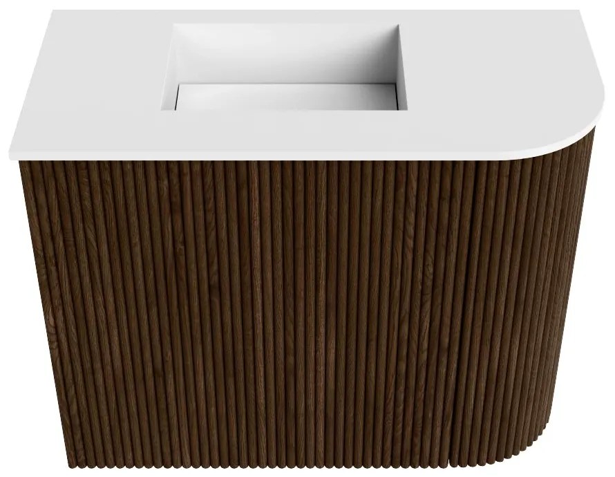 Mondiaz Joya 50cm toiletmeubel ronding rechts walnut met wastafel faye links zonder kraangat talc