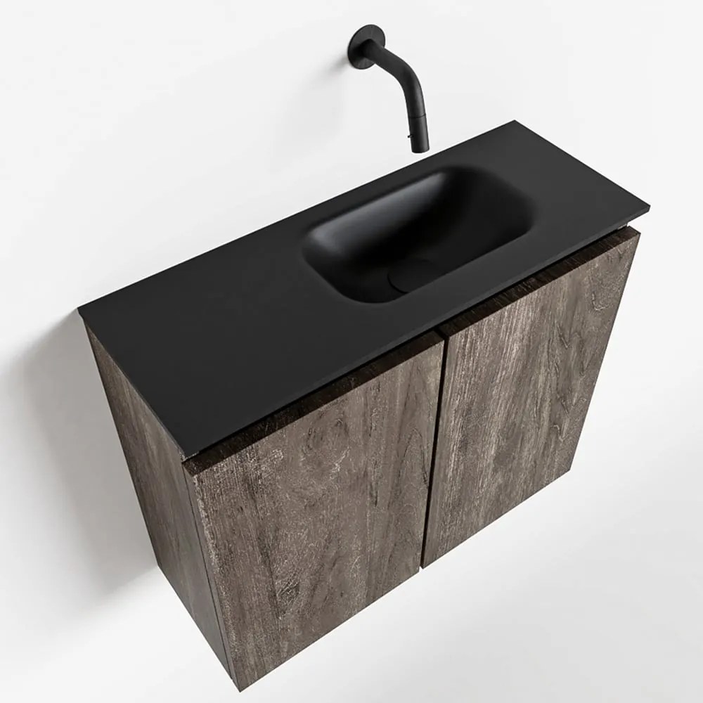 Mondiaz Ture 60cm toiletmeubel dark brown met wastafel urban rechts geen kraangat