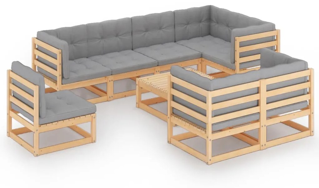 vidaXL 9-delige Loungeset met kussens massief grenenhout