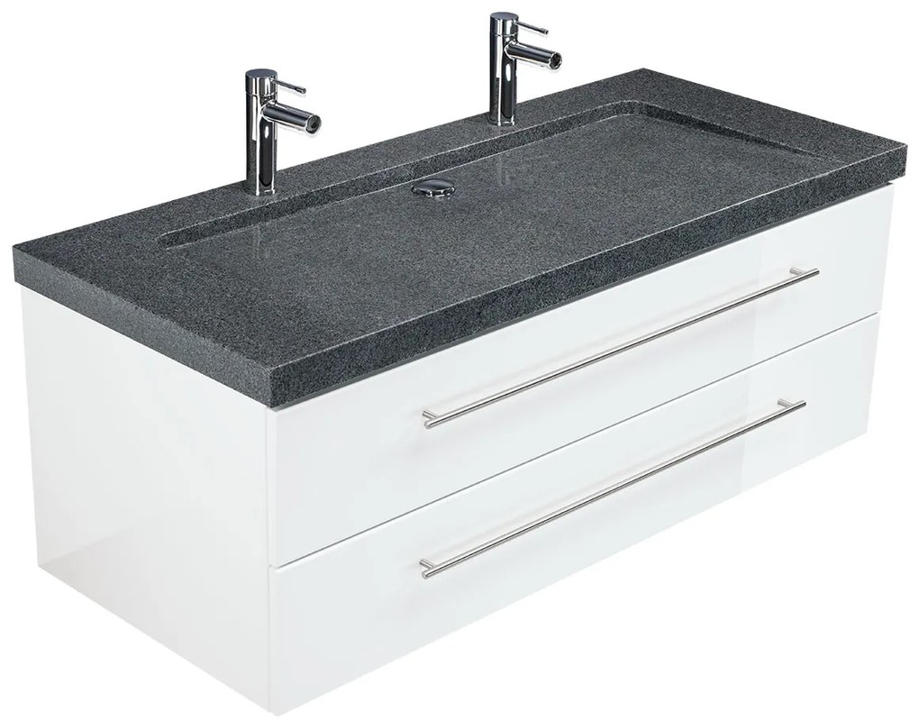 Saniclear Granite 130cm wit badkamermeubel met graniet bovenblad met 2 kraangaten