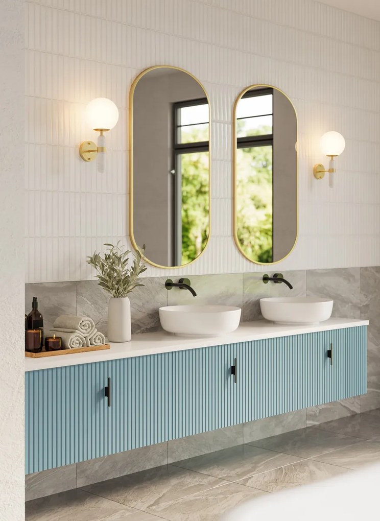 Muebles Ezra badmeubel ribbelfront 240cm baby blauw met wit toppaneel en waskom
