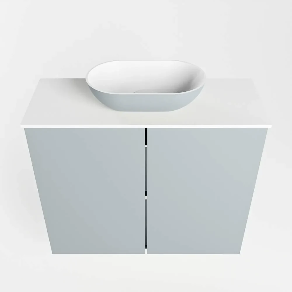 Mondiaz Fowy toiletmeubel 60cm clay met lichtgrijze waskom midden en kraangat