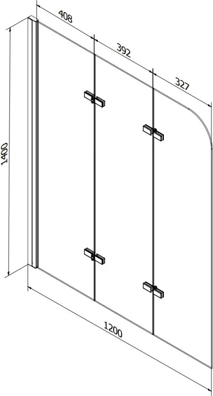 Mexen Vega rechthoekig bad van 160 x 70 cm met ombouw en 3-delige paravent 120 cm, transparant, chroom - 550116070X9012030100