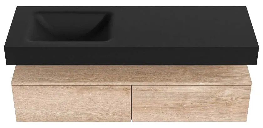Zaro Alan badmeubel 140cm washed oak 2 lades met vrijhangende wastafel cloud links zonder kraangat urban