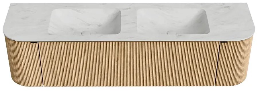 Mondiaz Kurve-dlux 170cm badmeubel ronding links/rechts oak met 1 lade en 2 deuren en wastafel leaf dubbel zonder kraangat opalo