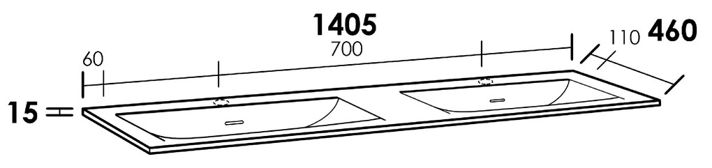 Sanituba Furiosa Glanzend wastafel fine stone met twee kraangaten 140cm