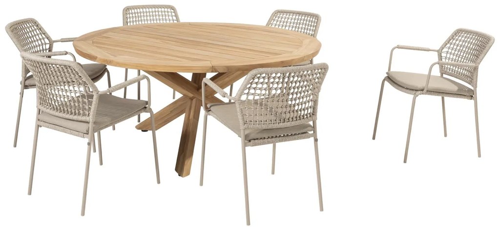 Taste by 4 Seasons Barista tuinset latte met Prado teak tafel met rond blad Ø 160 cm  Tuinset    beige weerbestendig