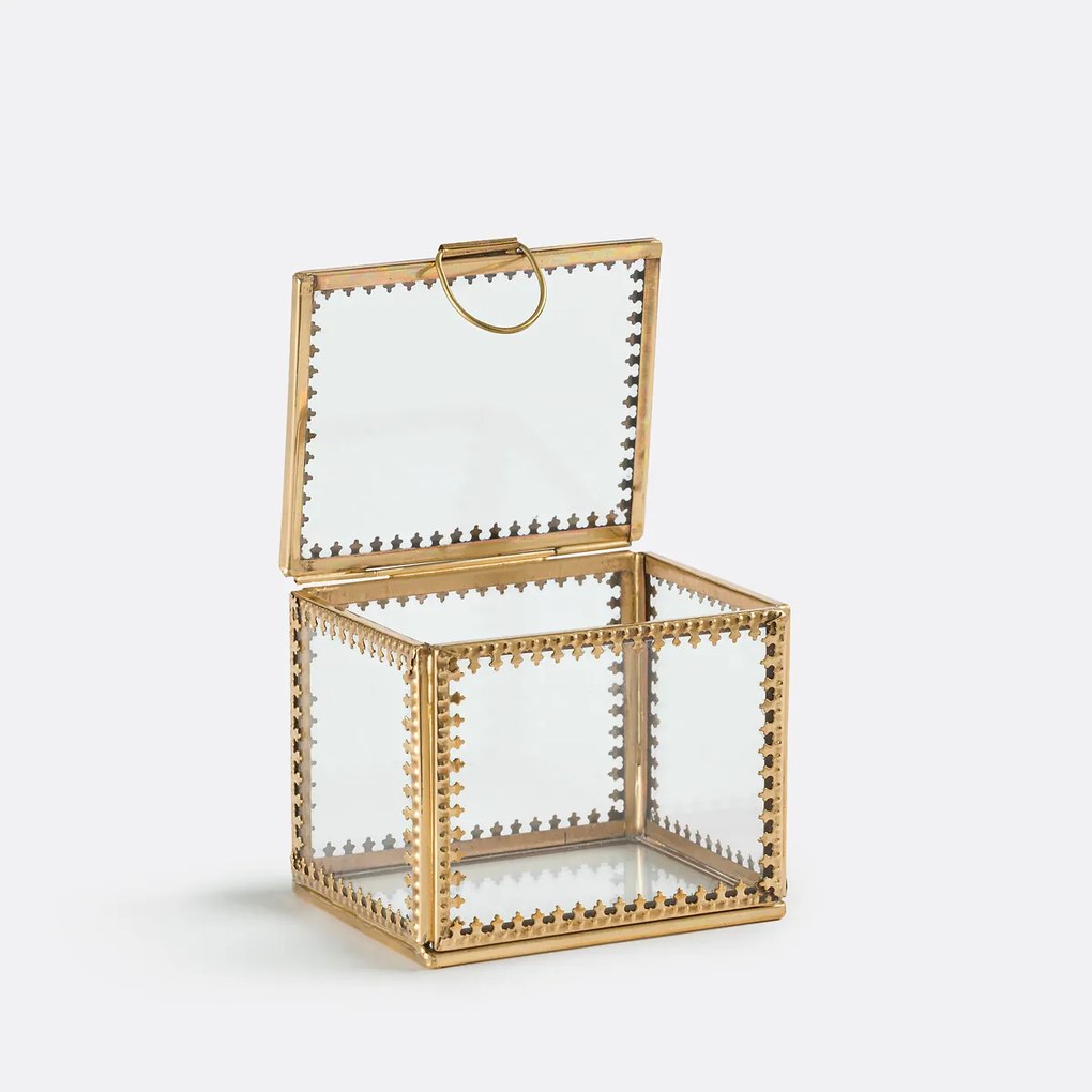 Vierkant vitrinekistje in glas en messing Stelia