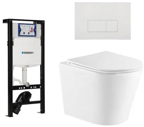 QeramiQ Dely Toiletset - 36.3x51.7cm - diepspoel - rimless - Inbouwreservoir met Geberit UP320 spoelmechanisme - softclose toiletzitting - glans witte bedieningsplaat - rechtehoekige knoppen - wit glans SW1026255/SW1381697/SW706187/SW1159504