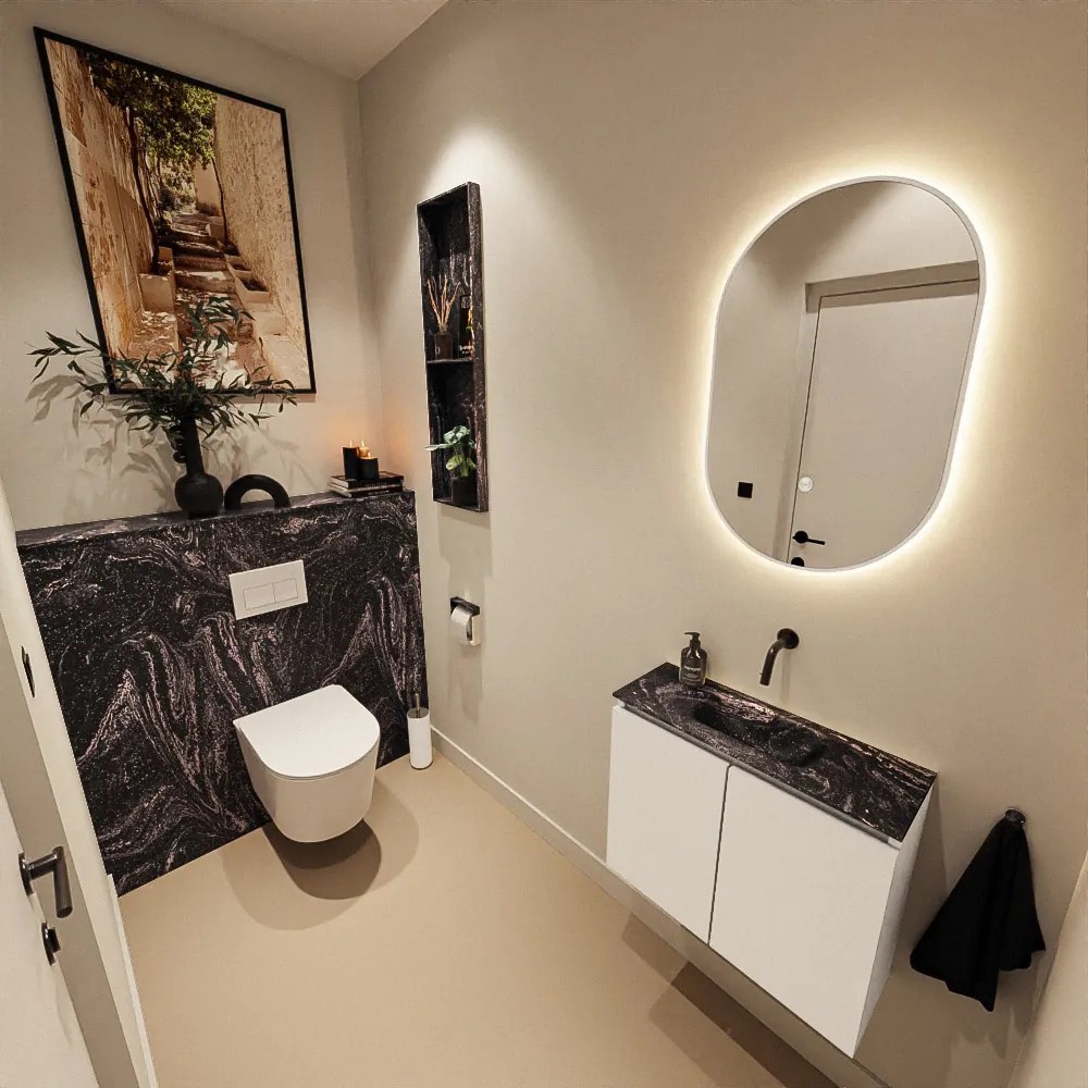 Mondiaz Ture DLux toiletmeubel 60cm talc met wastafel lava midden zonder kraangat