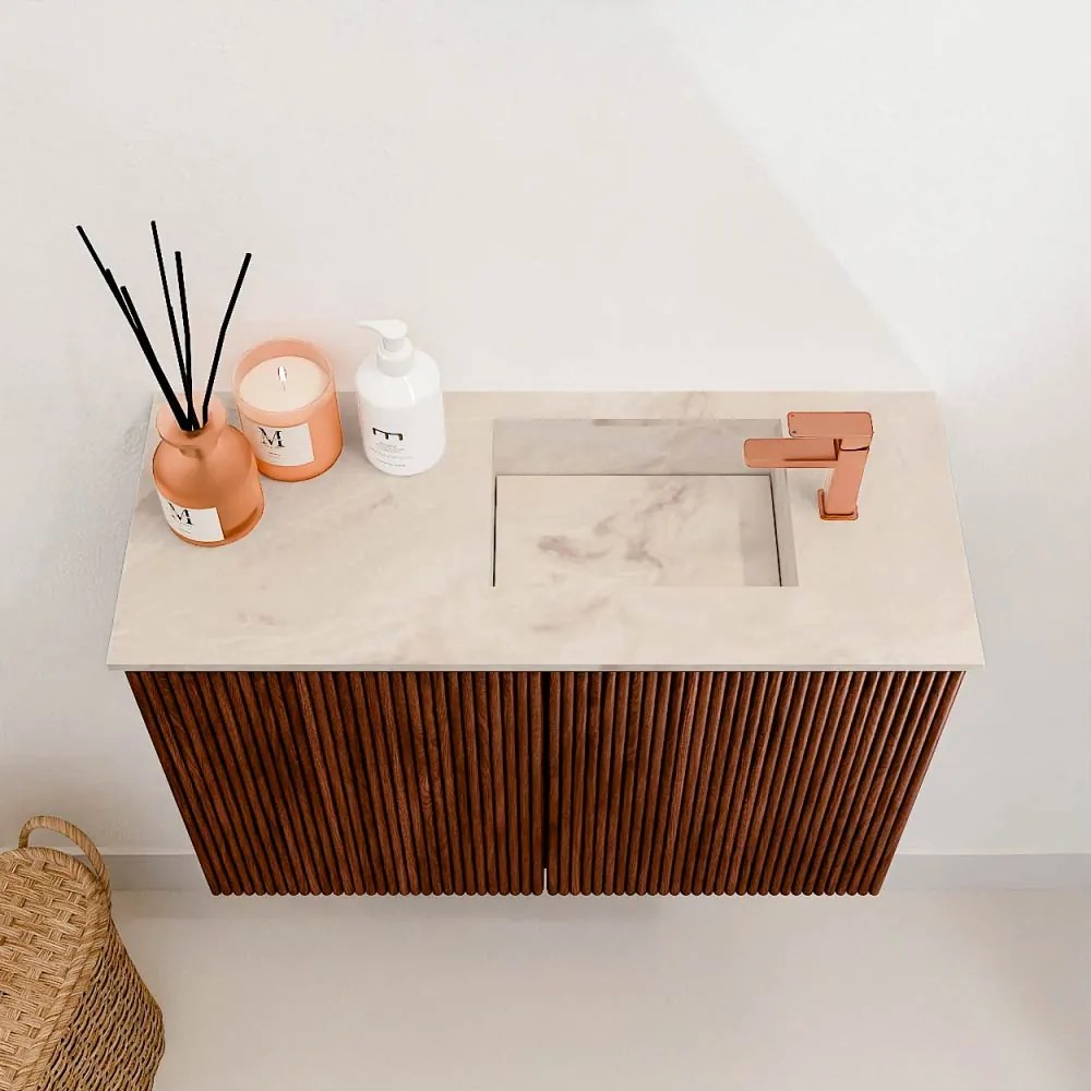 Mondiaz Joya DLux 60cm toiletmeubel ruby met wastafel faye rechts 1 kraangat frappe