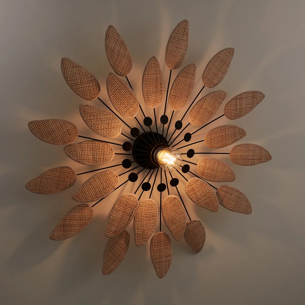 Wand- of plafondlamp in staal en riet, diameter 71,5 cm, LÉONIE