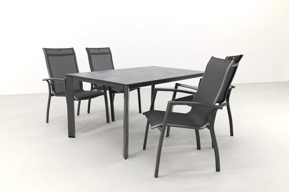 Kettler Legato/Edge stapelbare aluminium tuinset voor 4 personen 160x95 cm. - Antraciet