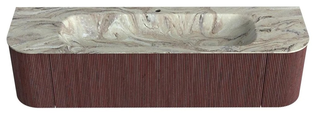 Mondiaz Kurve-dlux 170cm badmeubel ronding links/rechts ruby met 1 lade en 2 deuren en wastafel big large midden 1 kraangat glace