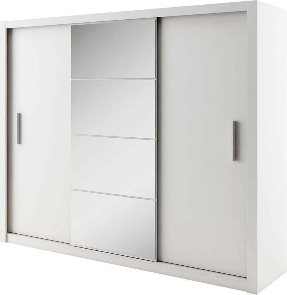 Kledingkast Cirdelu 101, Wit, 215x250x60cm, 206 kg, Kledingkast deuren: Schuivend, Aantal planken: 6, Aantal planken: 6
