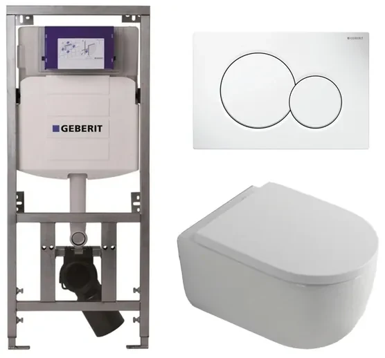 QeramiQ Dely Swirl Toiletset - 36.5x53cm - Geberit UP320 Burda inbouwreservoir - 35mm zitting - witte sigma bedieningsplaat - ronde knoppen - glans wit 0701131/0700518/SW1000767/SW1026256
