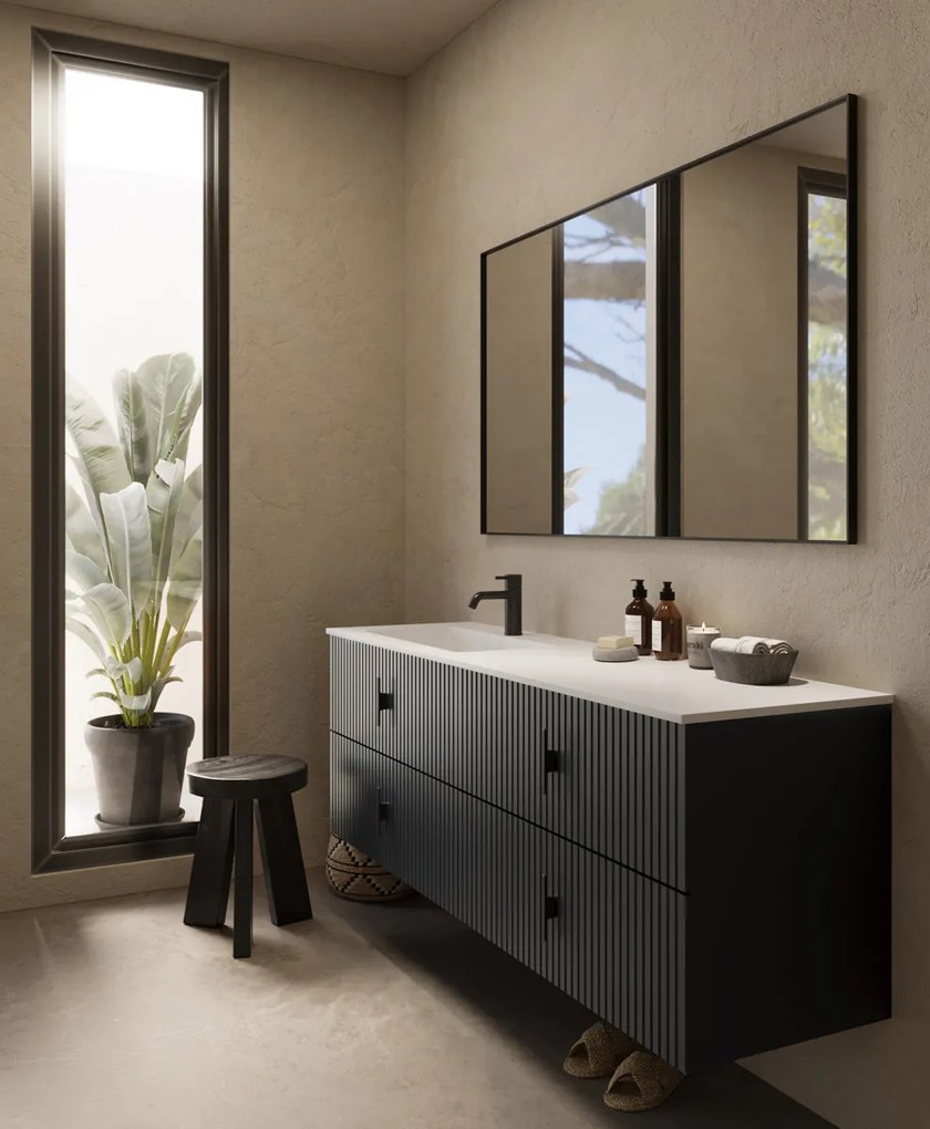 Muebles Avila badmeubel ribbelfront 160cm antraciet mat met wastafel links met kraangat
