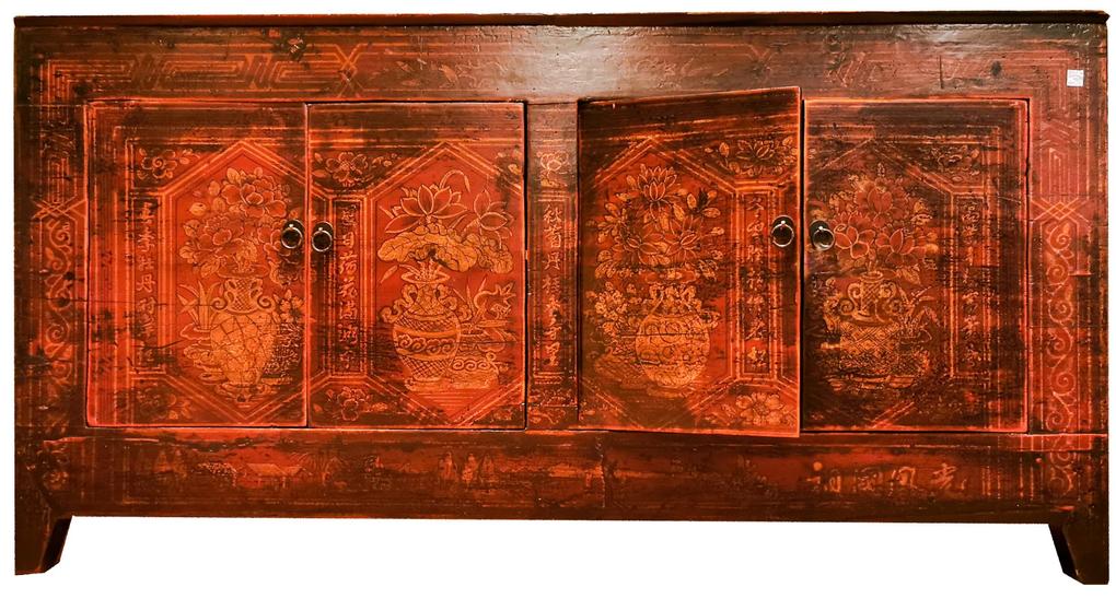 Fine Asianliving Antieke Chinese Dressoir Rood Handbeschilderd B153xD45xH79cm