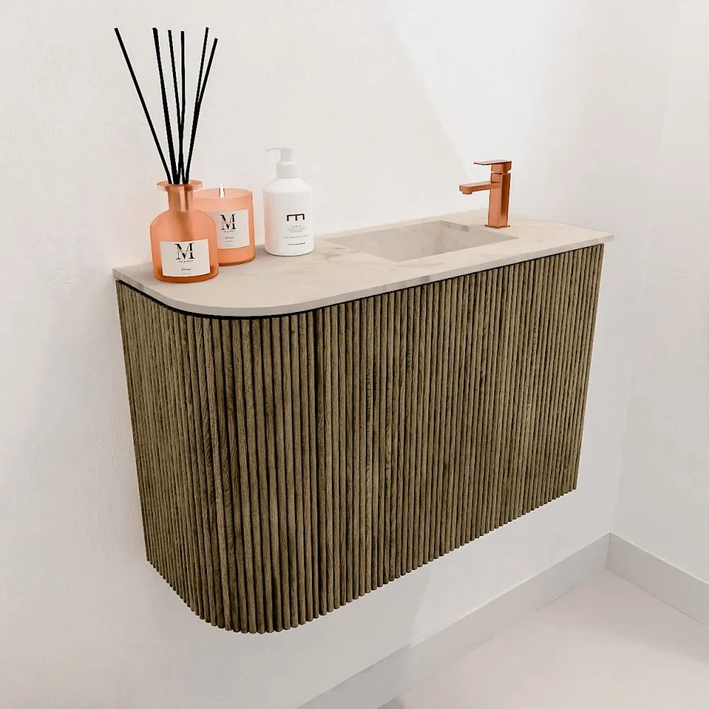 Mondiaz Joya DLux 60cm toiletmeubel ronding links dusk met wastafel faye rechts 1 kraangat frappe