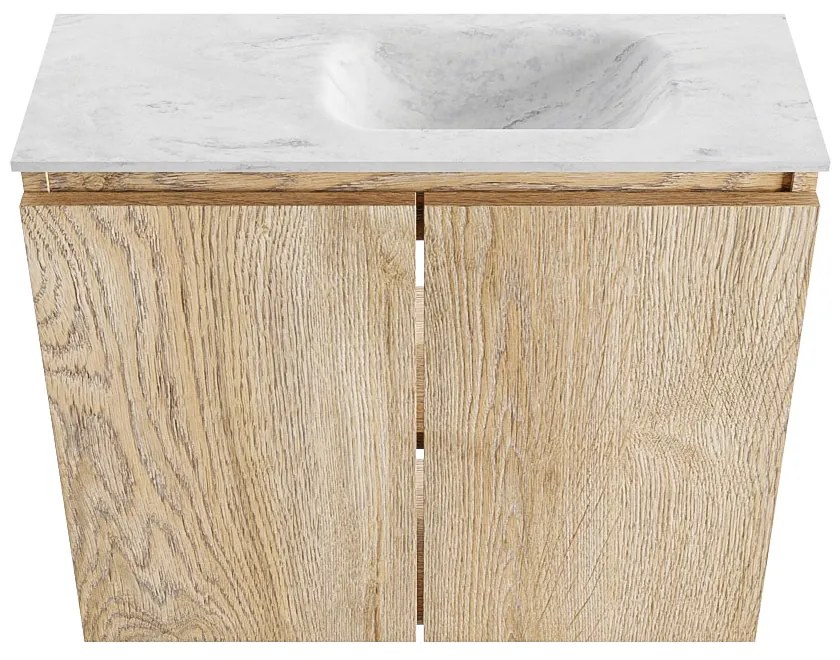 Mondiaz Ture DLux toiletmeubel 60cm washed oak met wastafel opalo rechts met kraangat