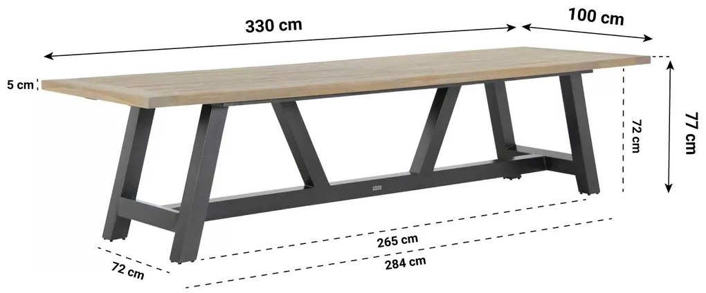 Dining Tuintafel rechthoekig 330 x 100 cm Aluminium/teak Grijs Trente