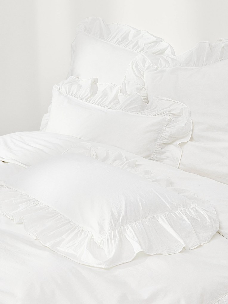 Gewassen katoenen perkal dekbedovertrek Louane met ruches