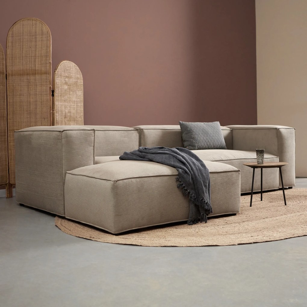 Beige Rib Bank Met Chaise Longue Links