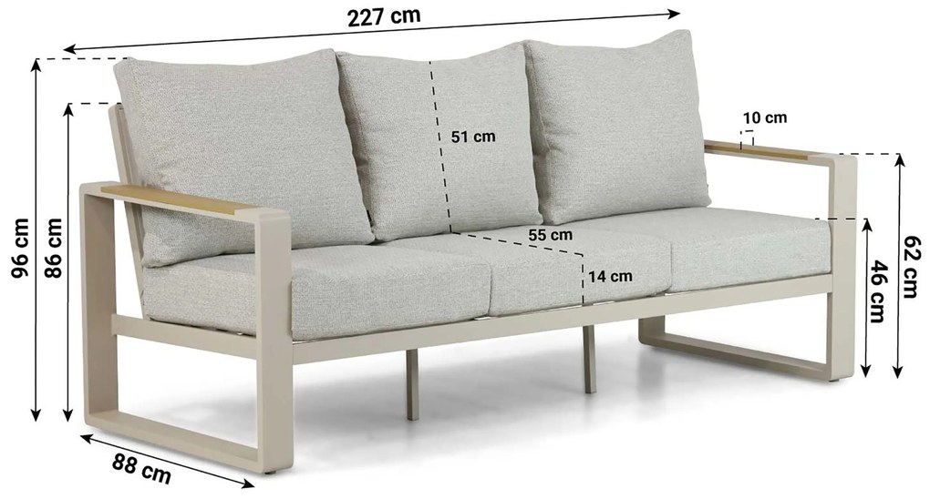 Stoel en Bank Loungeset 5 personen Aluminium/Polywood (teakfinish) Taupe  Lifestyle Garden Furniture Lezo