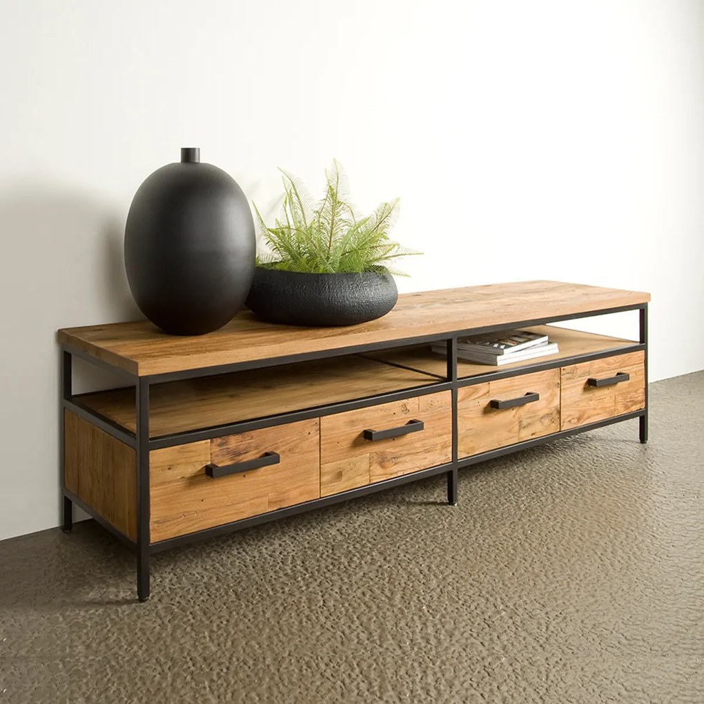 Tv-meubel Teak Met Lades 180 Cm - 180x40x45cm.