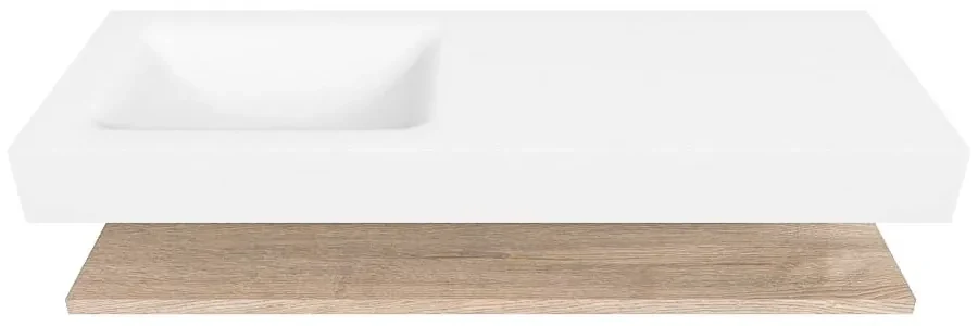 Zaro Alan badmeubel 130cm met planchet washed oak en vrijhangende wastafel cloud links zonder kraangat talc