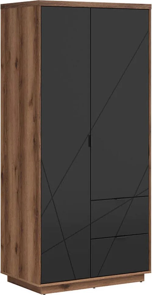 Kledingkast Fivale 105, Zwart, Donker delano-eik, 201x94x57cm, 95 kg, Kledingkast deuren: Met scharnieren, Aantal planken: 3, Aantal planken: 3