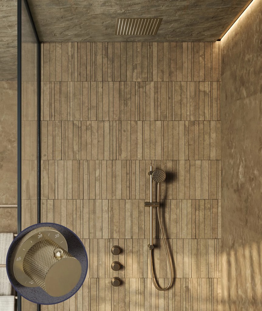 Saniclear Plus Curved inbouw regendouche met inbouw douchekop 30x30cm en glijstang geborsteld messing - mat goud