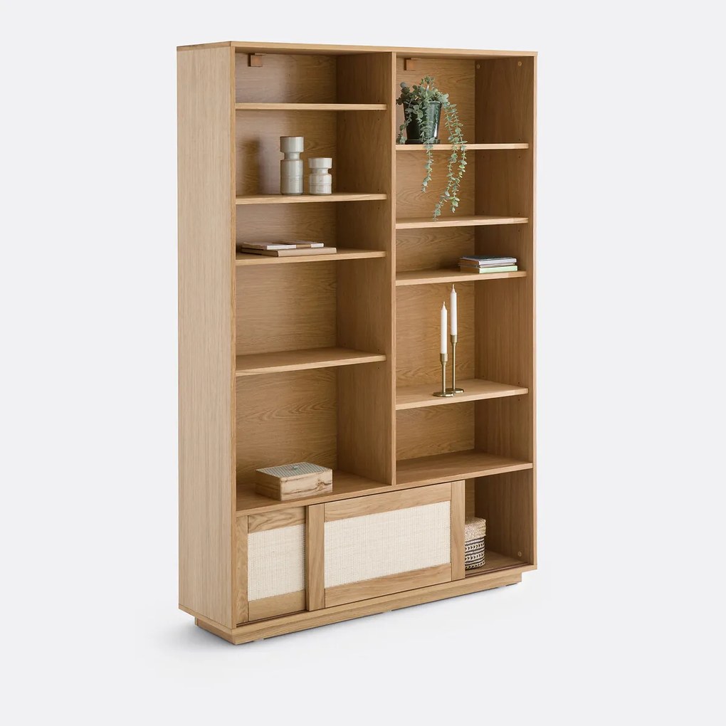 Boekenkast module met eiken fineer/rotan, Palano