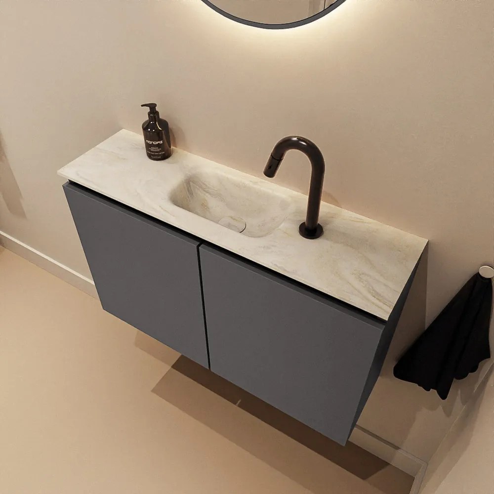 Mondiaz Ture DLux toiletmeubel 80cm dark grey met wastafel ostra midden met kraangat